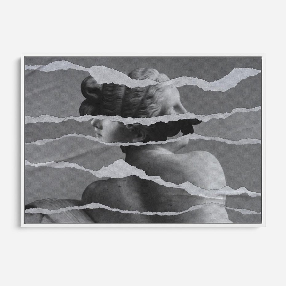 Obraz w ramie 70x50 - Kolaż z Antyczną Rzeźbą - antyczna rzeźba, kolaż ze zdjęć - rama biała