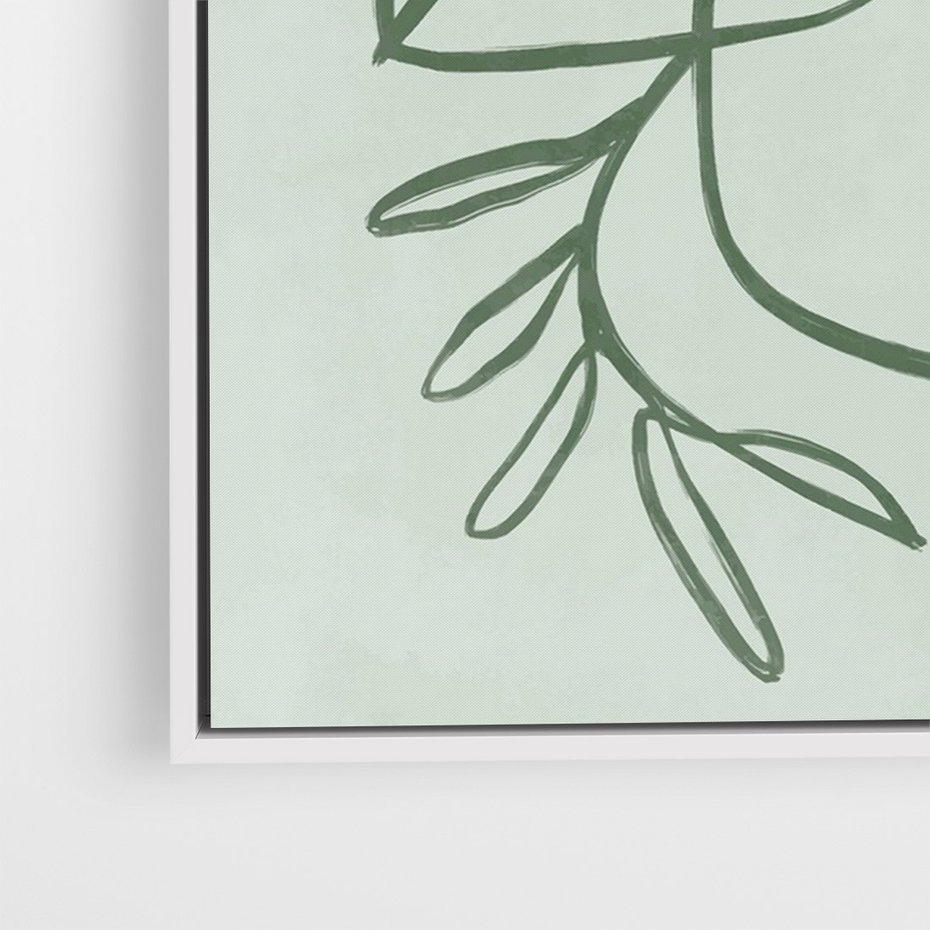 Obraz w ramie 70x100 - Energetyczne Odrodzenie Natury - abstrakcyjne delikatne zielone linie, podobne do gałęzi kwiatów - rama biała