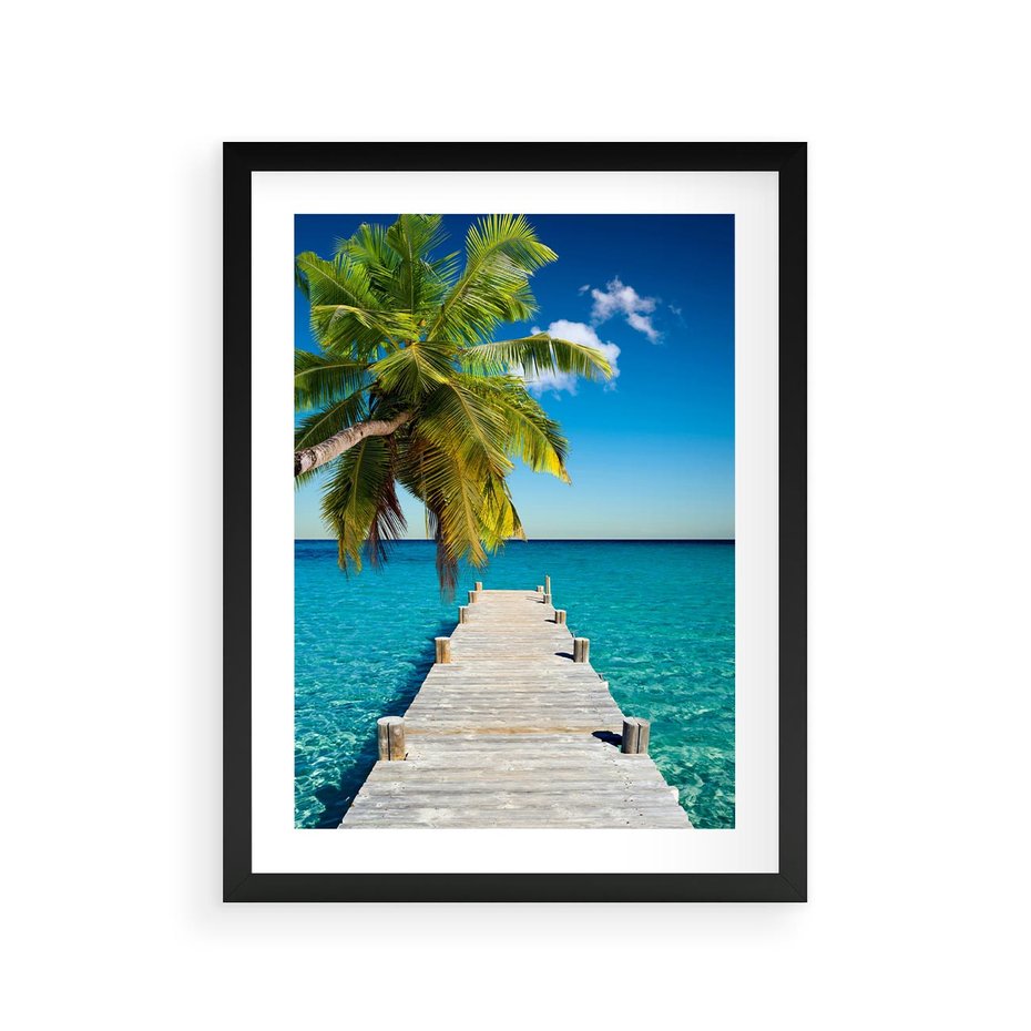 Plakat w ramie 30x40 - Hawajskie Palmy - palma, morze - rama czarna