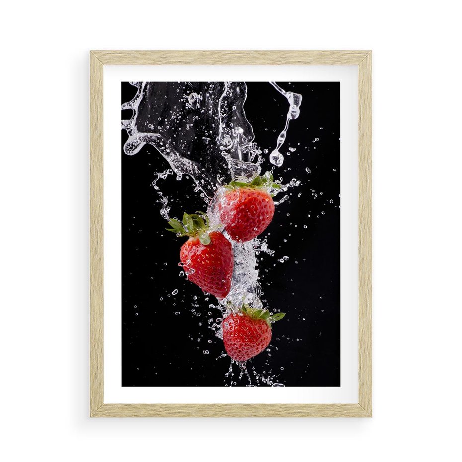 Plakat w ramie 50x70 - Słodki urok truskawek - truskawki, owoce - rama drewno