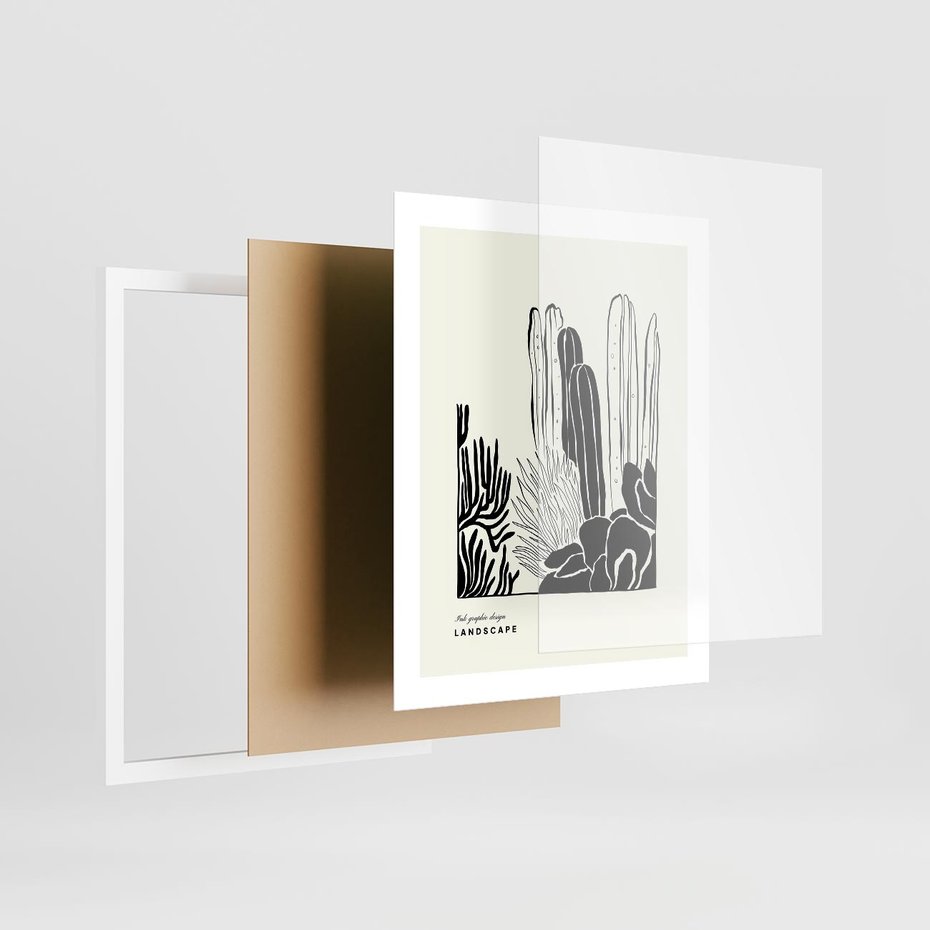 Plakat w ramie 40x50 - Boho Oaza - kaktusy, rośliny - rama biała