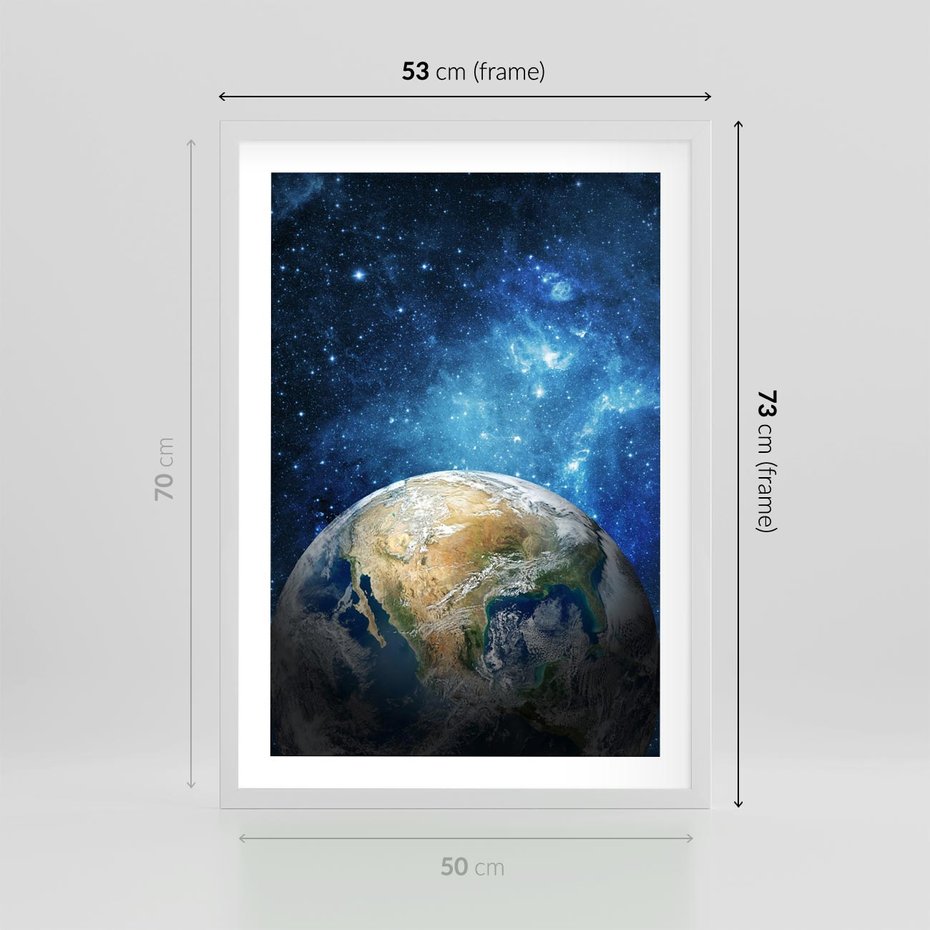 Plakat w ramie 50x70 - Kosmiczne Horyzonty - Ziemia, kosmos - rama biała