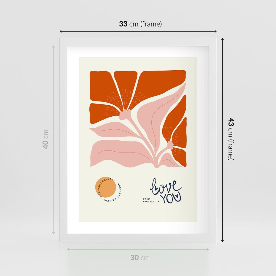 Plakat w ramie 30x40 - Miłość w Kwiatowym Sercu - kwiaty, miłość - rama biała