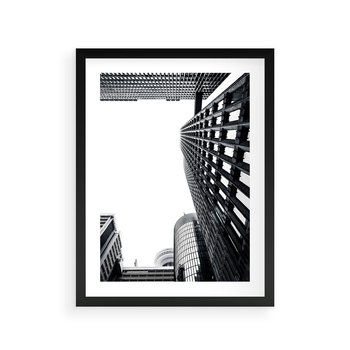 Plakat w ramie 50x70 - Monochromatyczna Sceneria Wieżowców - architektura, wieżowce - rama czarna