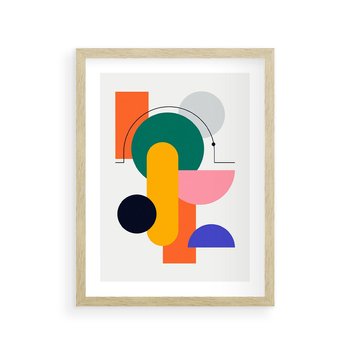 Plakat w ramie 50x70 - Harmonijne Przenikanie Form - nowoczesna sztuka, geometryczna kolorowa grafika - rama drewno