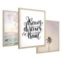 Zestaw obrazy w ramie 50x70 galeria - Cytat, podróż, rajska, plaża - rama drewno