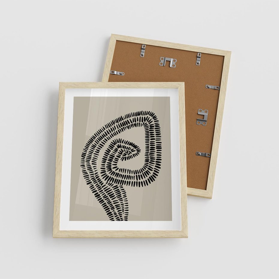 Plakat w ramie 40x50 - Nowoczesne Spektrum Wyobraźni - boho plakat, czarne kropki kreski - rama drewno