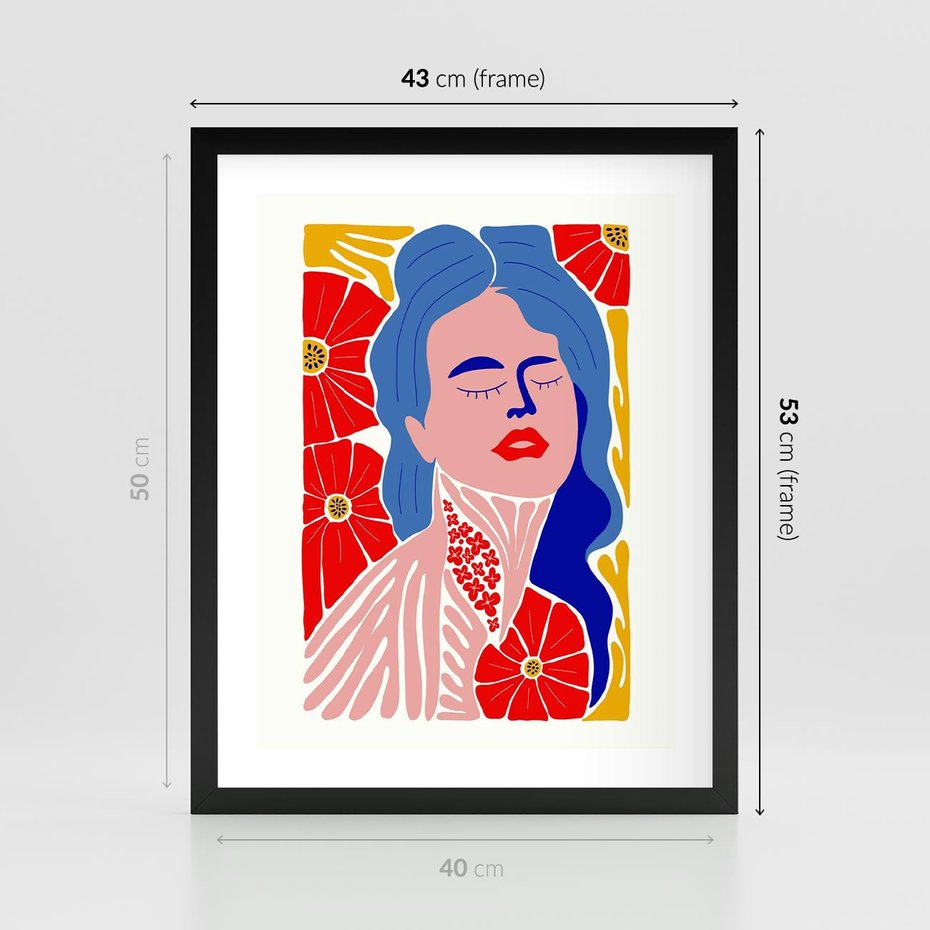 Plakat w ramie 40x50 - Nowoczesna Twarz - nowoczesna grafika, kolorowa twarz kobiety - rama czarna