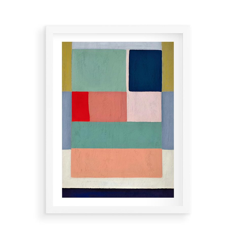 Plakat w ramie 50x70 - Bezgraniczne Nastroje Harmonii - abstrakcyjne geometryczne kształty, olejny obraz - rama biała