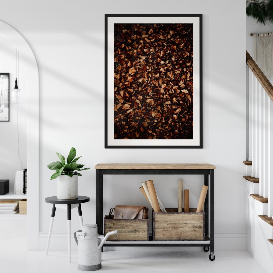 Plakat w ramie 50x70 - Jesienny Dywan - dywan z suchych liści, jesień - rama czarna