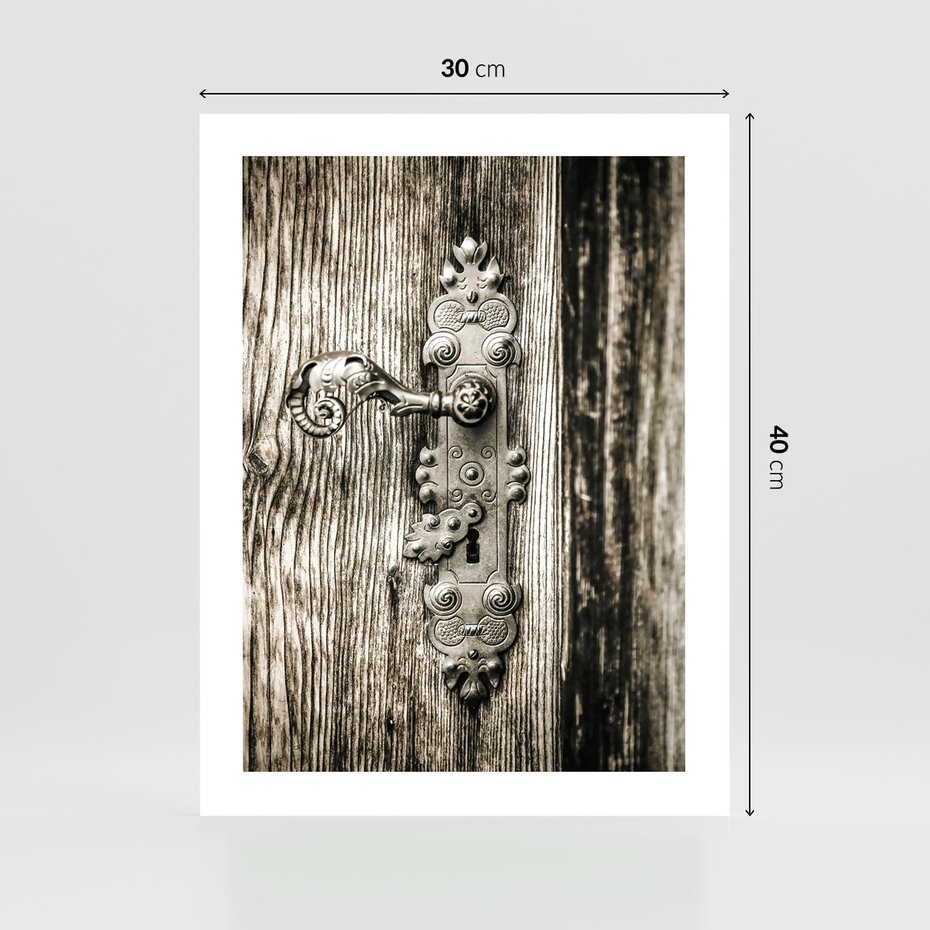 Plakat bez ramy 30x40 - Stare Drzwi z Ozdobną Klamką - stare drzwi, klamka