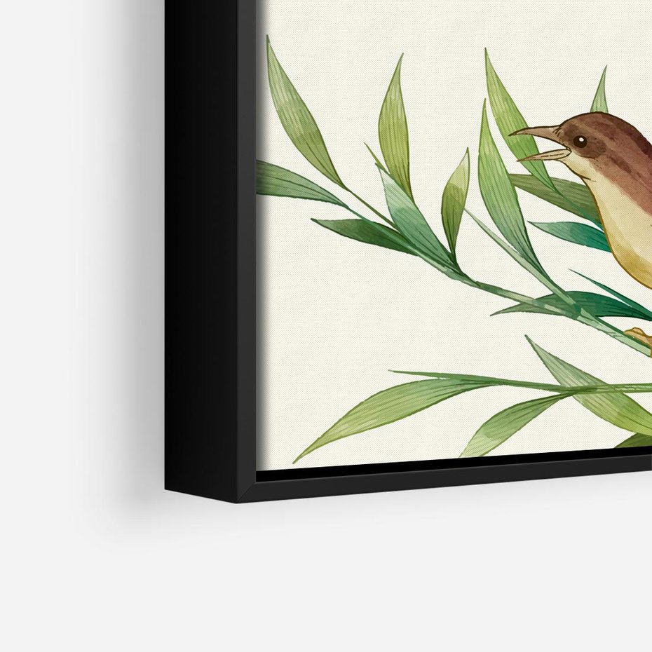 Obraz w ramie 50x50 - Roślinne Nastroje - japońska sztuka, ptak - rama czarna