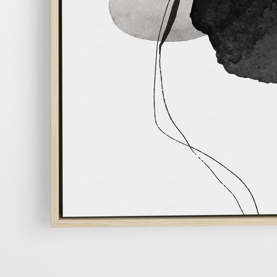 Obraz w ramie 70x100 - Wibracje Kształtów - abstrakcyjne plamy akwarelowe, czarny szkic - rama drewno
