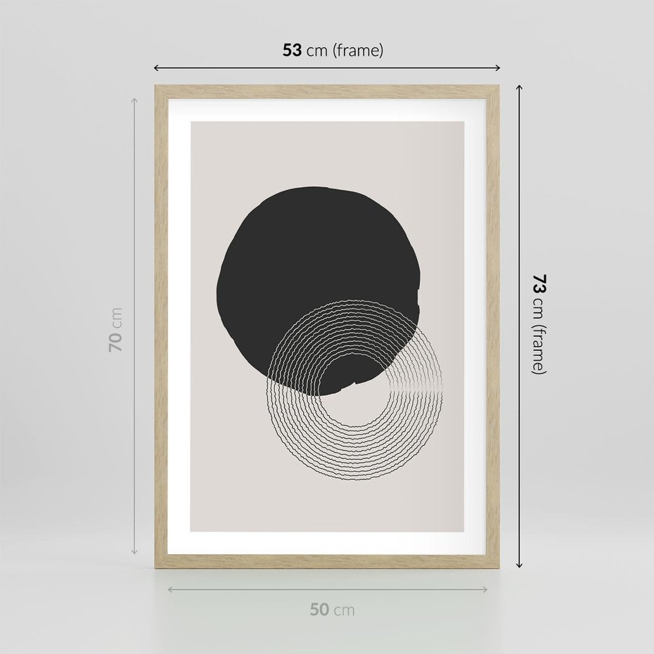 Plakat w ramie 50x70 - Migotliwa Opowieść - abstrakcyjna kompozycja, okręgi - rama drewno