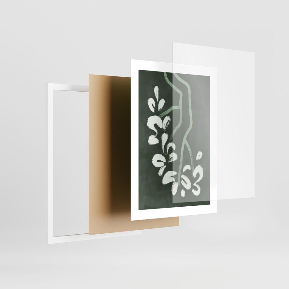 Plakat w ramie 30x40 - Rozkwitające Zielone Gałęzie - abstrakcyjne delikatne zielone linie, podobne do gałęzi kwiatów - rama biała