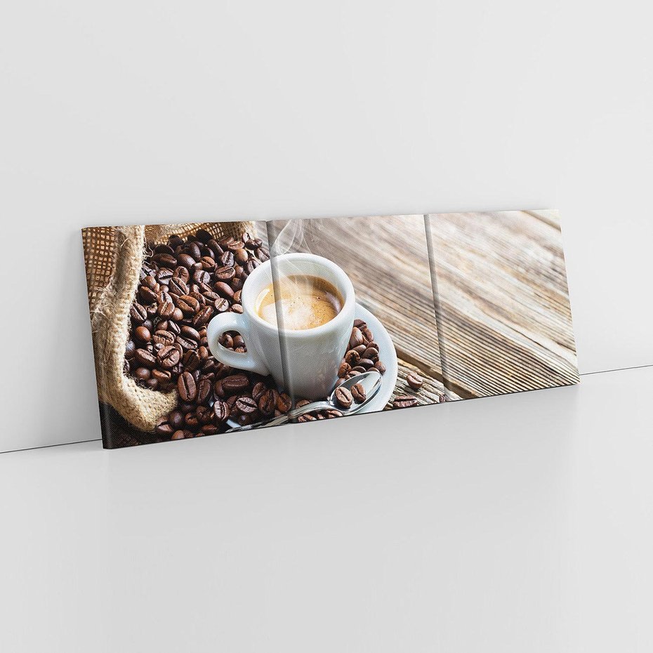 Obraz na płótnie 120x40 - Kawa w filiżance: aromatyczna chwila - kawa, filiżanka