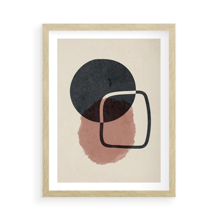 Plakat w ramie 50x70 - Abstrakcyjna Harmonia - abstrakcyjne nieregularne kształty, minimalistyczny plakat - rama drewno
