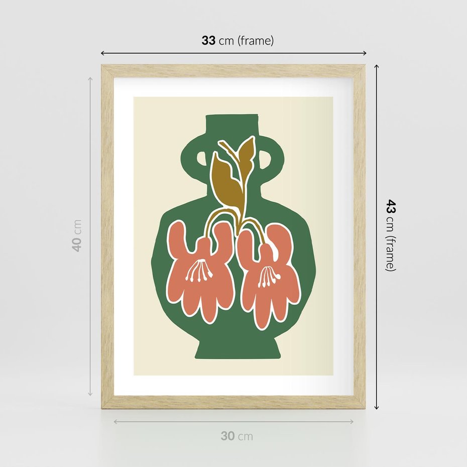 Plakat w ramie 30x40 - Kreatywne Impulsy - boho styl, wazon - rama drewno