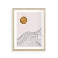 Plakat w ramie 30x40 - Minimalistyczne Słońce: Blask i Złoto - grafika, minimalizm - rama drewno