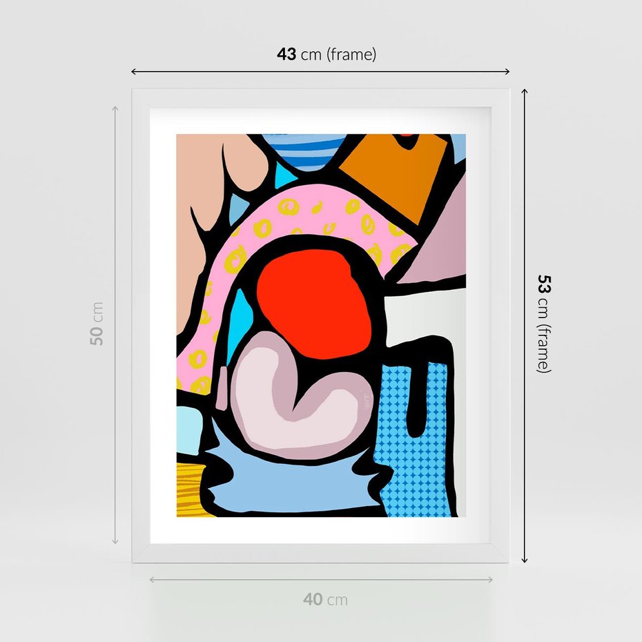 Plakat w ramie 40x50 - Czarny Komiks - abstrakcyjne formy, komiksowy styl - rama biała