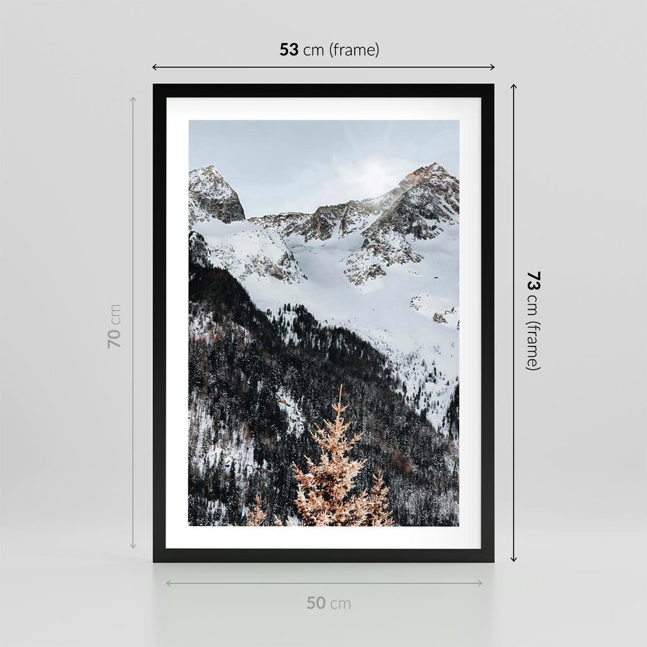 Plakat w ramie 50x70 - Górski Raj - góry, śnieg - rama czarna