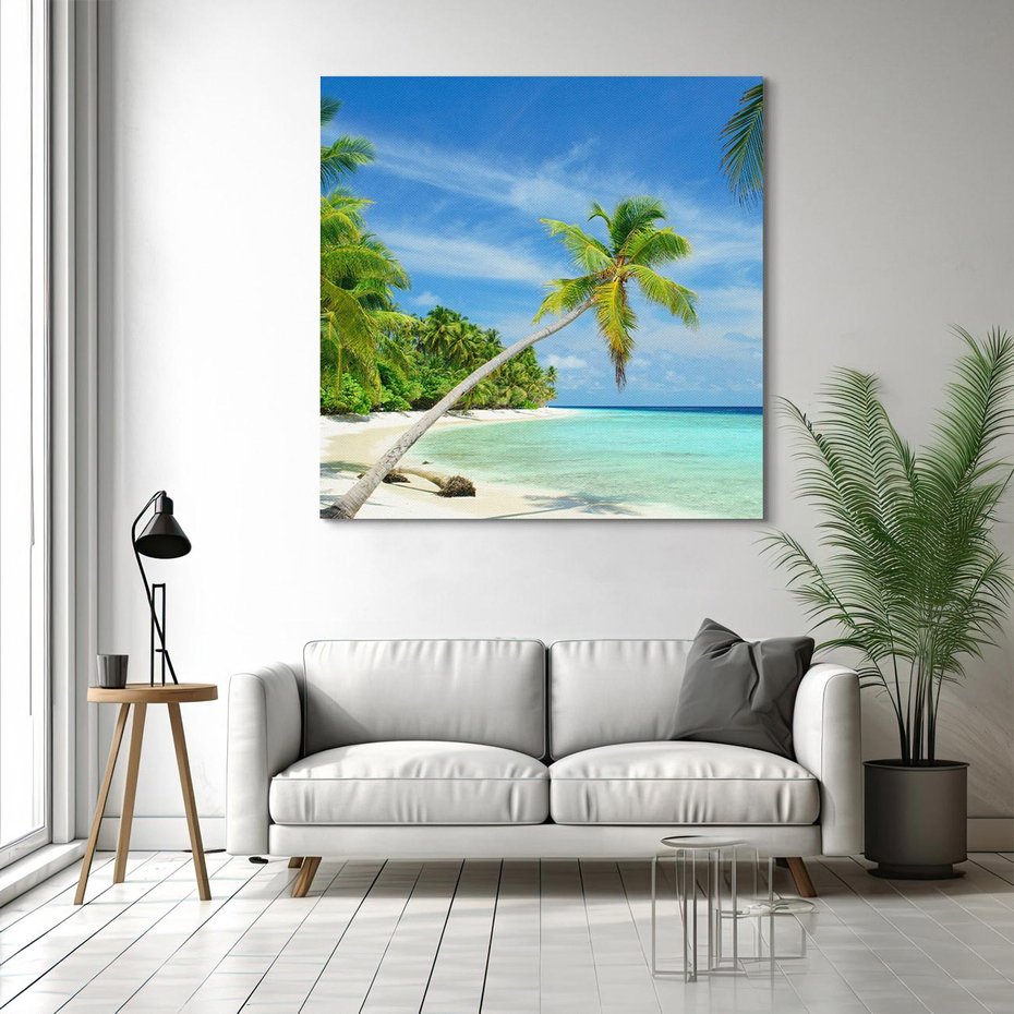 Obraz na płótnie 40x40 - Raj na Malediwach: plaża, morze i palmy - Malediwy, plaża