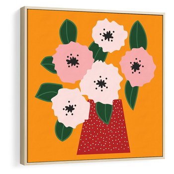 Obraz w ramie 50x50 - Harmonijne Granice - abstrakcyjne kwiaty, żółte tło - rama drewno