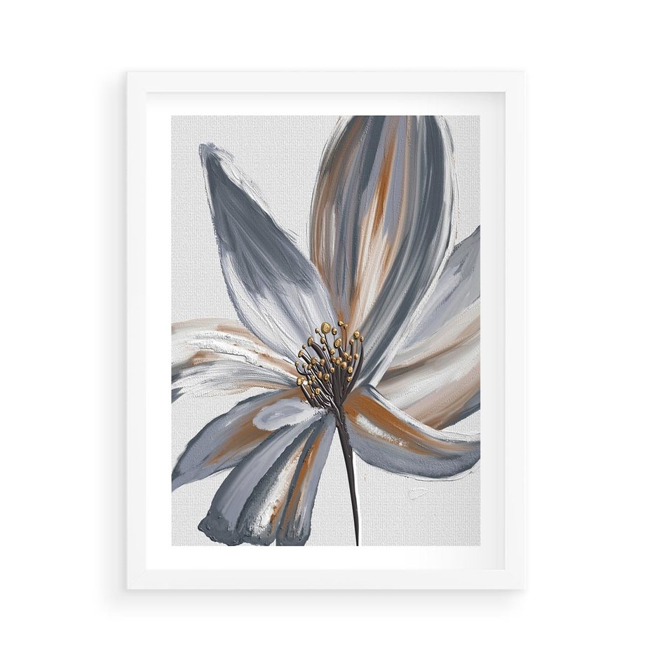 Plakat w ramie 50x70 - Olejne kwiaty - wyraz emocji - kwiaty, malowane - rama biała