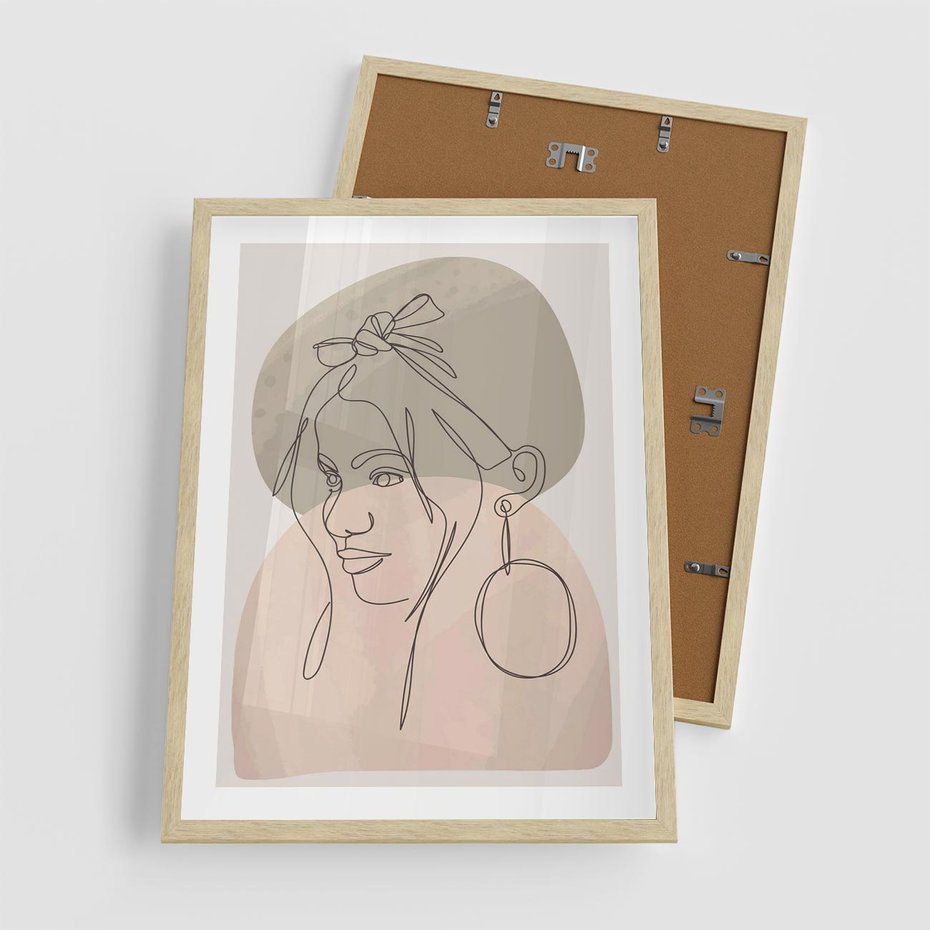 Plakat w ramie 50x70 - Kobieta w Linii: Akwarelowa Harmonia - kobieta one line, grafika - rama drewno