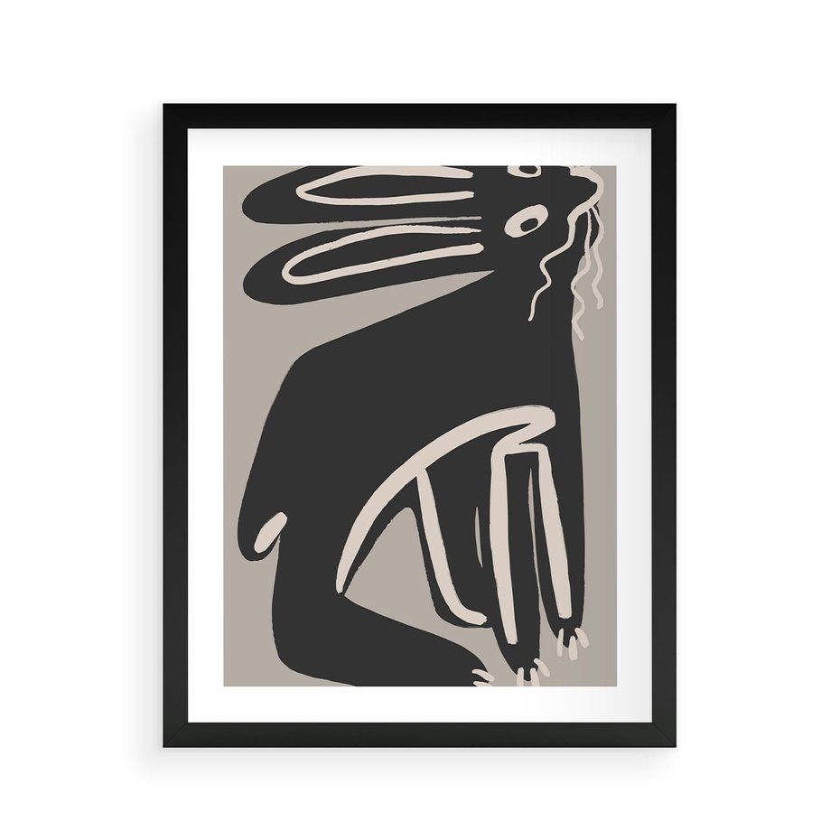 Plakat w ramie 40x50 - Konturujące Struktury - skandynawska sztuka, królik - rama czarna