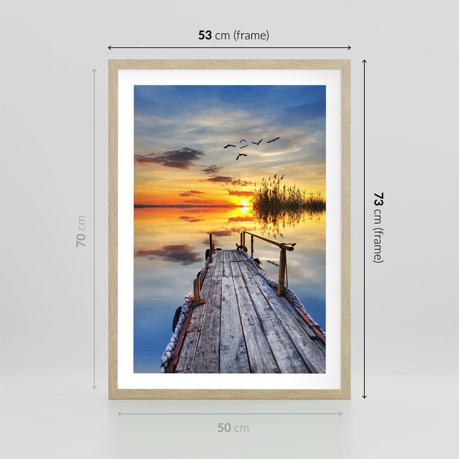 Plakat w ramie 50x70 - Zachód słońca na pomostach - zachód, słońca - rama drewno