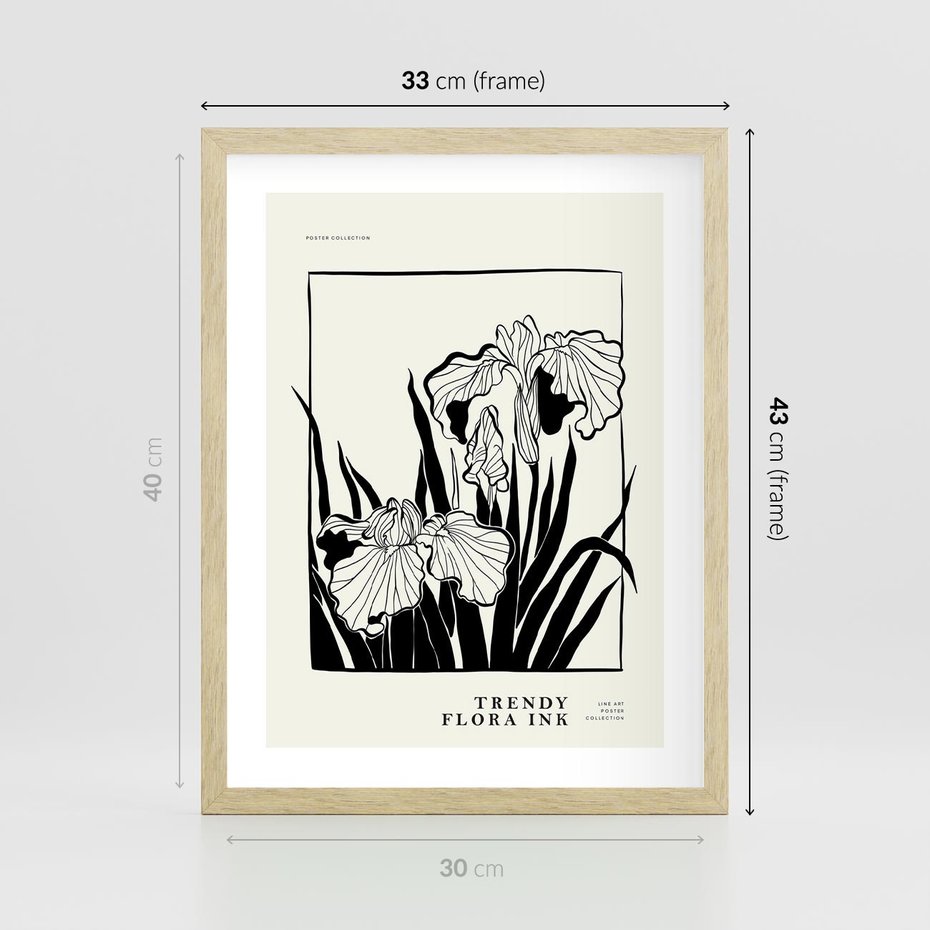 Plakat w ramie 30x40 - Spojrzenia na szkicowaną przeszłość - kwiaty, typografia - rama drewno