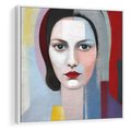 Obraz w ramie 50x50 - Kolorowe Granice Form - abstrakcyjny obraz olejny, portret twarzy kobiety - rama biała