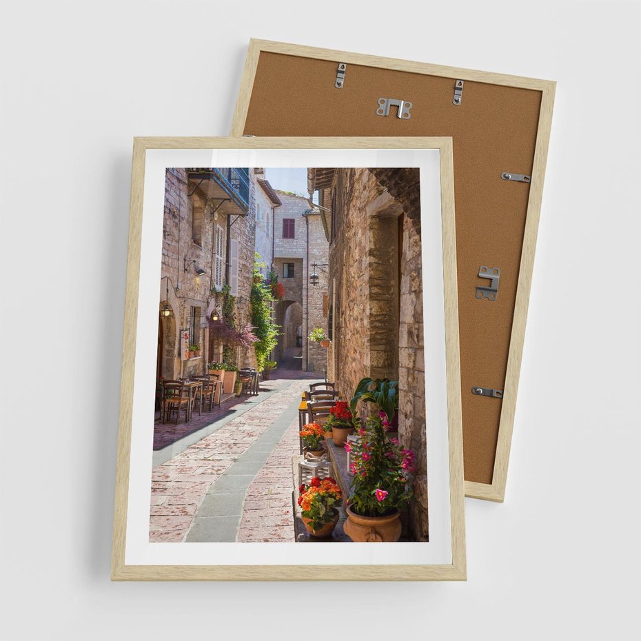 Plakat w ramie 50x70 - Malownicze Zakątki Miasta - uliczka, perspektywa - rama drewno