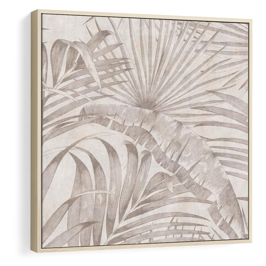 Obraz w ramie 50x50 - Odsłonięte liściowe wspomnienia - monochromatyczne, kolory sepii - rama drewno