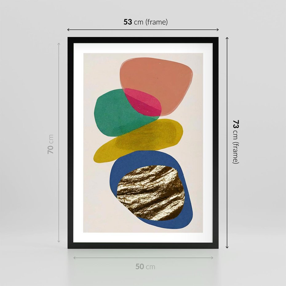 Plakat w ramie 50x70 - Kolorowe Przenikanie Kształtów - abstrakcyjne formy, obraz olejny - rama czarna
