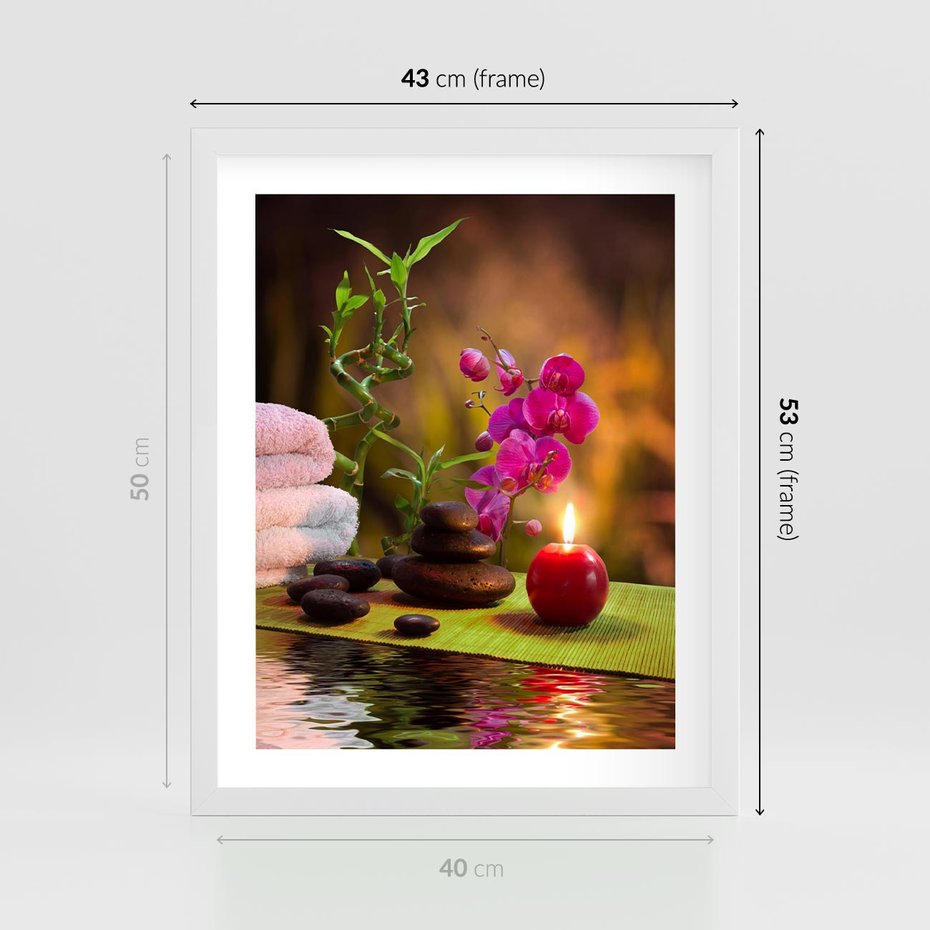 Plakat w ramie 40x50 - Światło Świecących Kwiatów w Spa - spa, świaca - rama biała