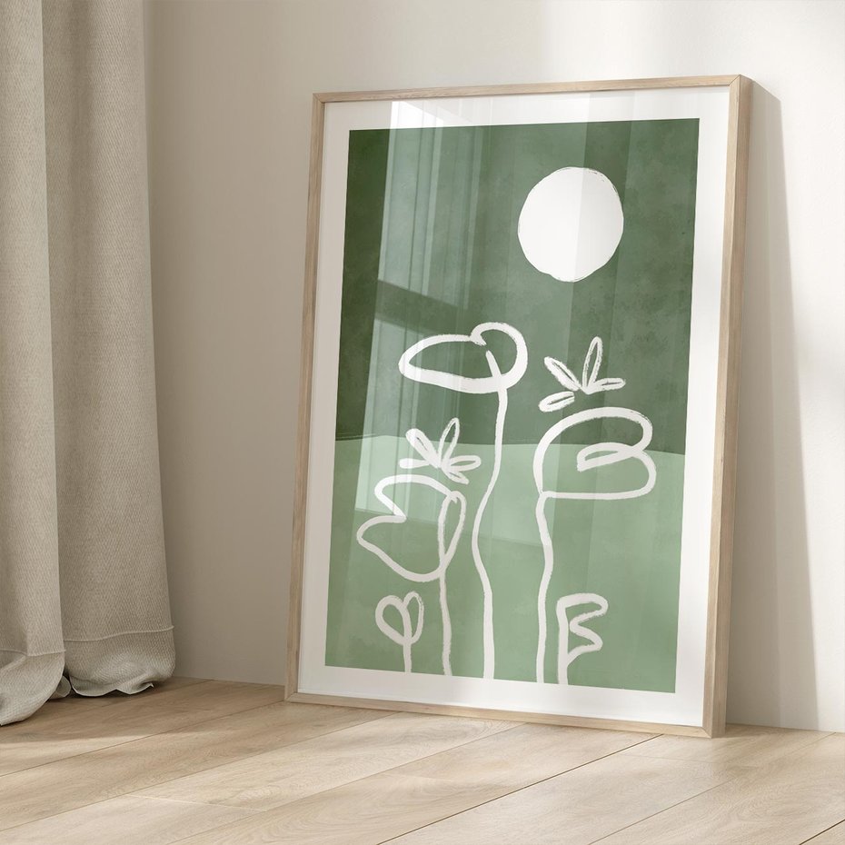 Plakat w ramie 50x70 - Wibracje Naturalnej Równowagi - zielony plakat, roślinne inspiracje - rama drewno