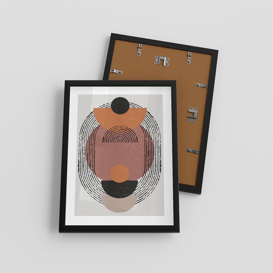 Plakat w ramie 30x40 - Abstrakcja w Odcieniach Brązu i Beżu - geometria, abstrakcyjna grafika - rama czarna