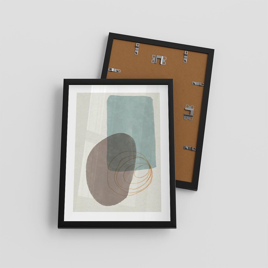 Plakat w ramie 30x40 - Rozkwitające Formy - geometryczne elementy, stonowane ziemiste kolory - rama czarna