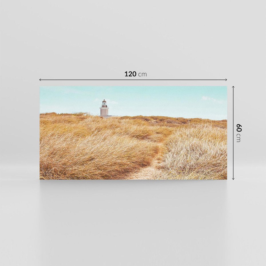 Obraz na płótnie 120x60 - Tajemnicza Ścieżka - latarnia morska w oddali, suche trawy