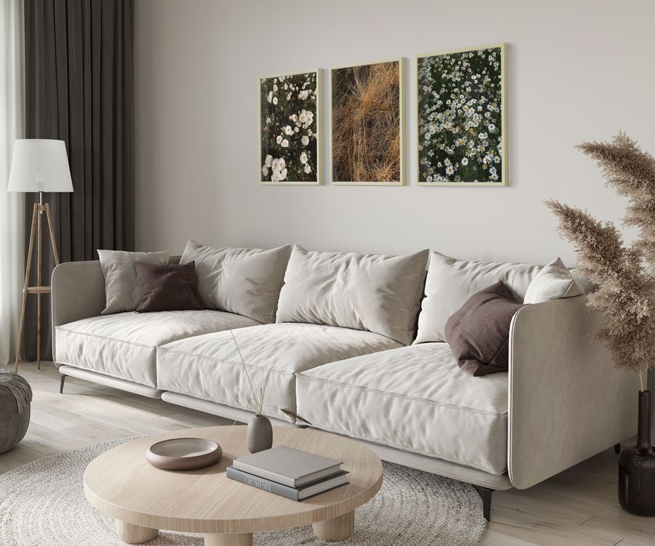 Zestaw obrazy w ramie 30x40 galeria - Boho, kwiaty, suche, trawy - rama drewno