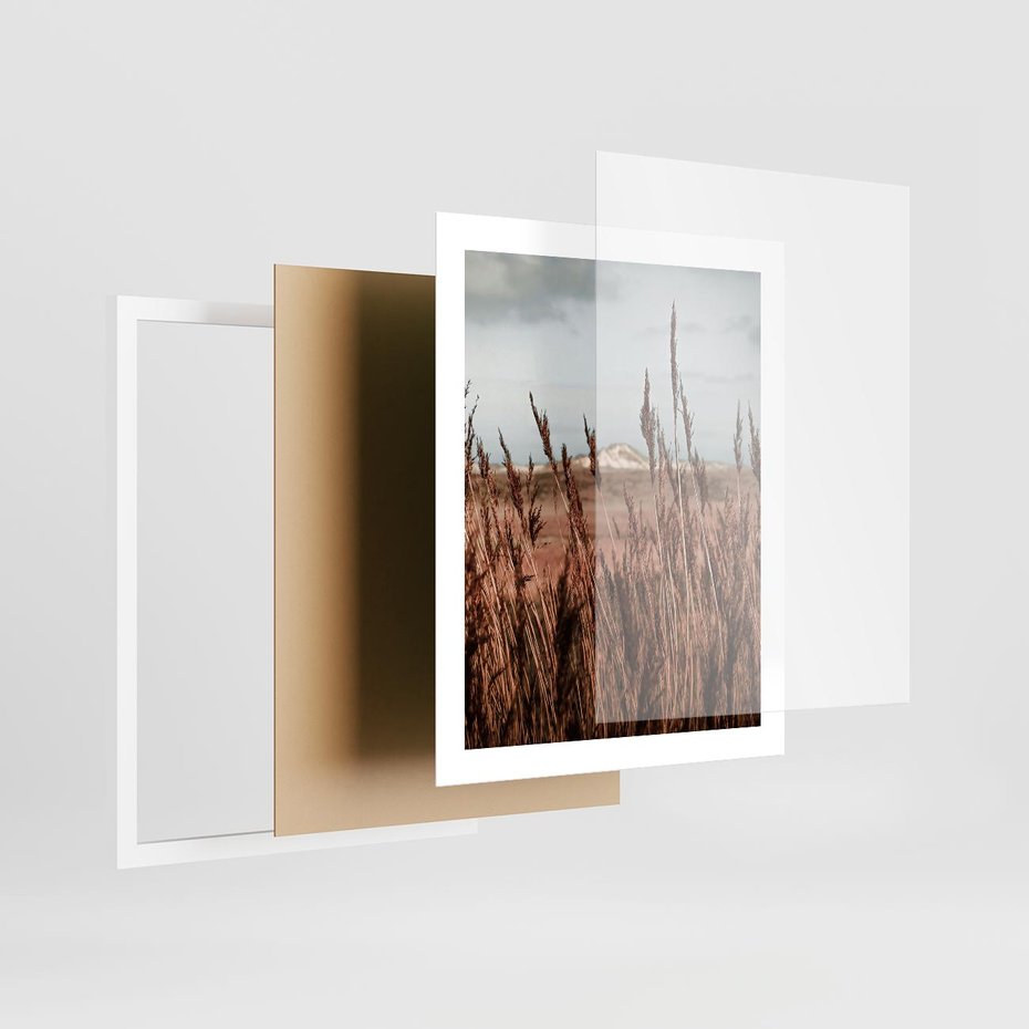 Plakat w ramie 40x50 - Wysokie Trawy w Górskim Krajobrazie - suche trawy, wysokie trawy - rama biała