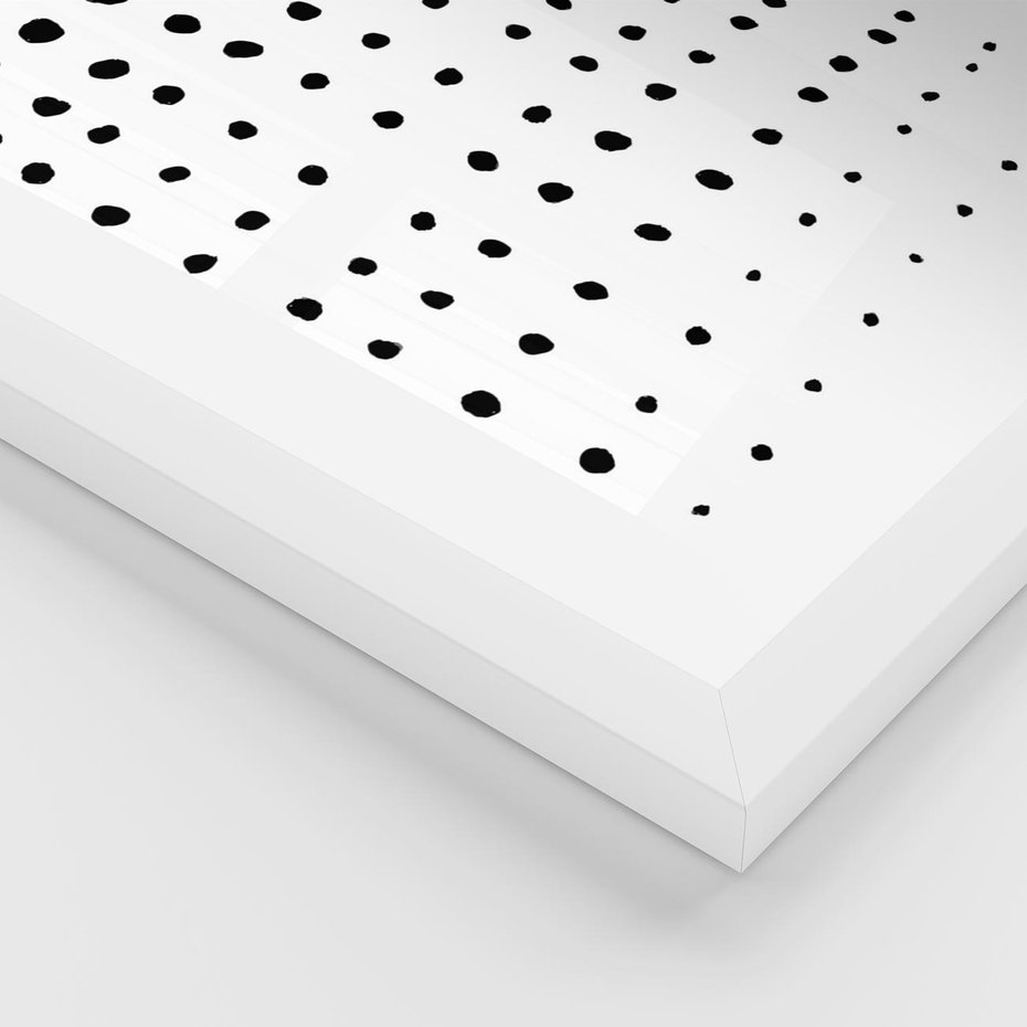 Plakat w ramie 50x70 - Abstrakcyjna Transformacja - abstrakcyjna kompozycja z czarnych kropek, minimalistyczny czarno bialy plakat - rama biała