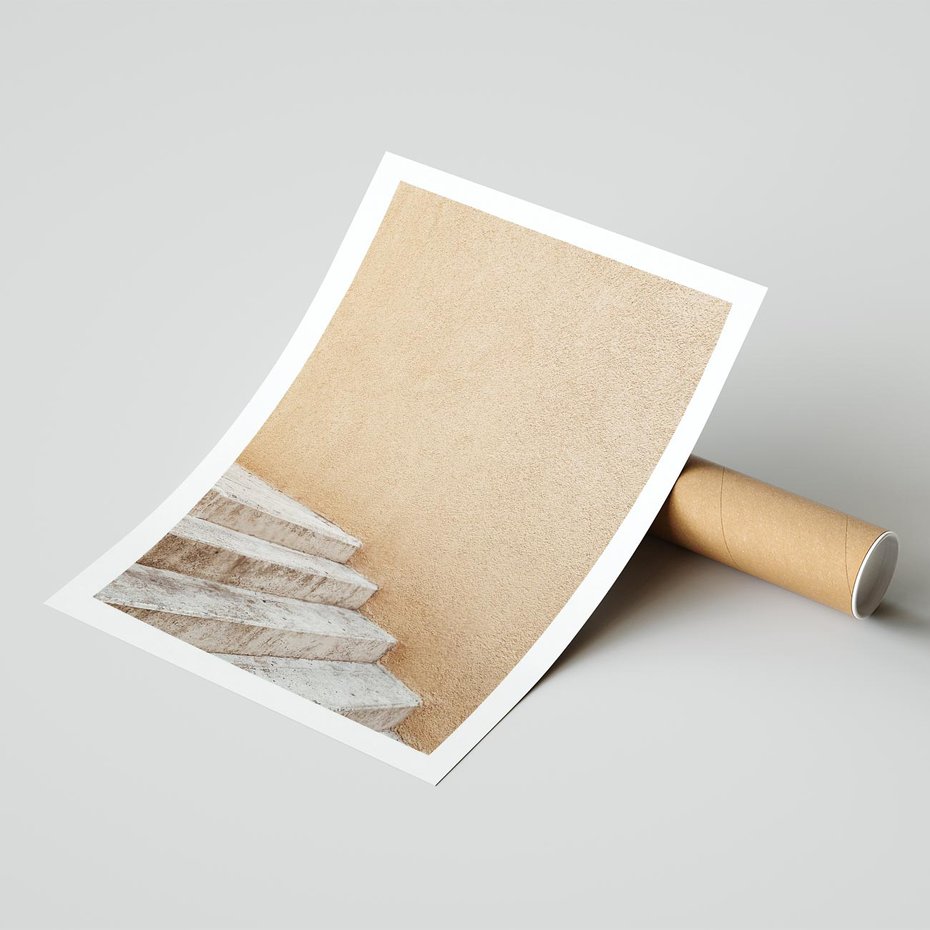 Plakat bez ramy 21x30 - Schod w Beżu - schody, minimalizm