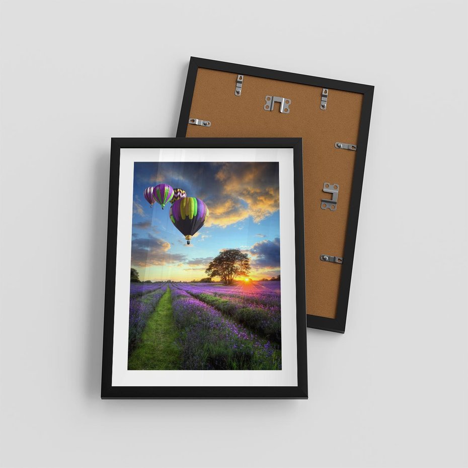 Plakat w ramie 30x40 - Lawendowe Marzenia - lawenda, balony - rama czarna