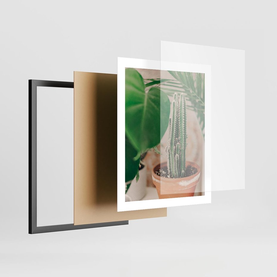 Plakat w ramie 40x50 - Boho Urok - kaktus w doniczce, gliniana doniczka - rama czarna