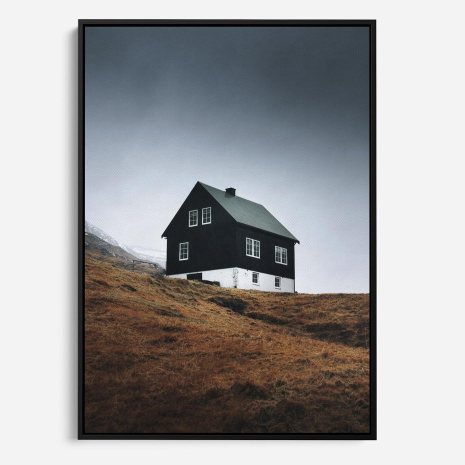 Obraz w ramie 50x70 - Ciepło i Przytulność - skandynawski, domek - rama czarna