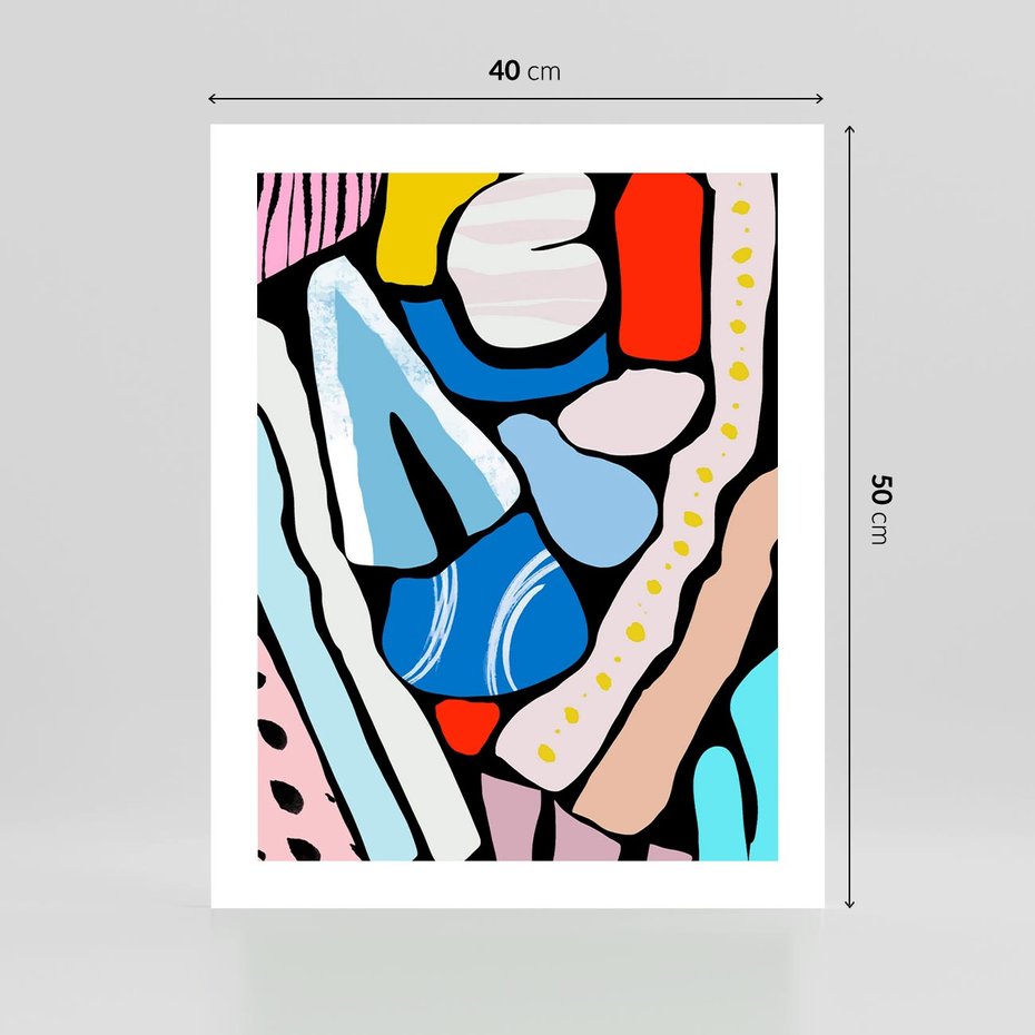Plakat bez ramy 40x50 - Kolory Na Czerni - abstrakcyjne formy, komiksowy styl