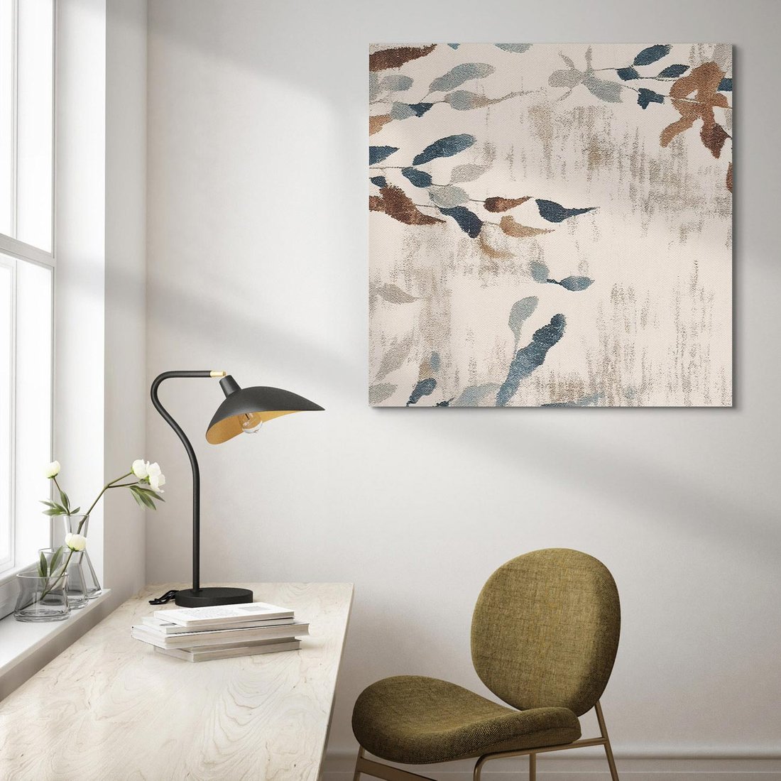 Obraz na płótnie 60x60 - Refleksje liściowych barw - abstrakcyjne kształty, przypominają liście